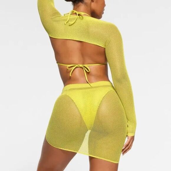 SKIMS Citrus Green Warp Knit Cover Up Ruched Sarong - Picture 3 of 10